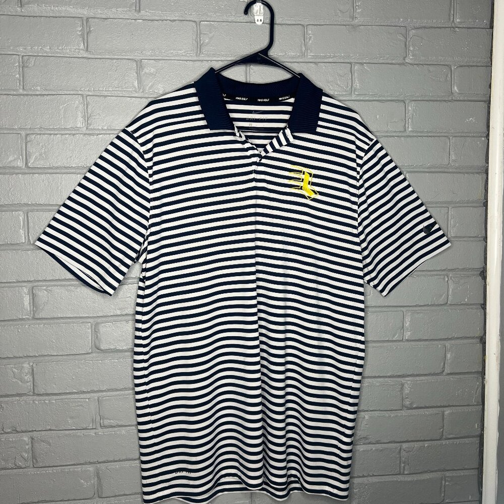 Nike Golf Polo Striped Shirt Navy and White Size Large